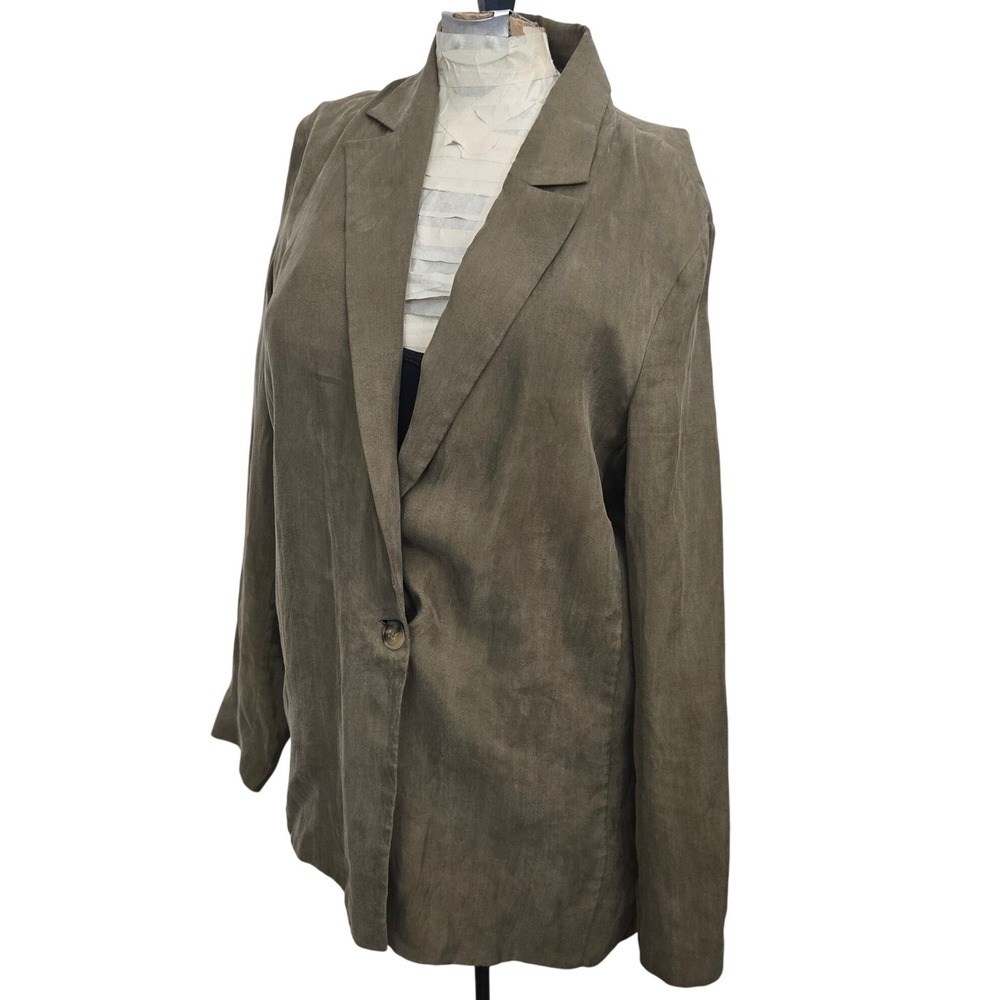 MNG Mango Blazer Jacket Women XS Olive Green 100% Lyocell Soft Light One Button